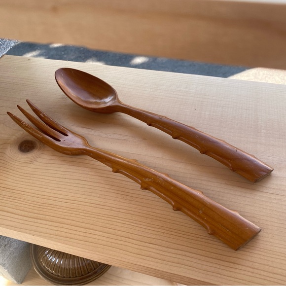 Vtg solid wood artisan serving utensils made in France - Picture 1 of 2
